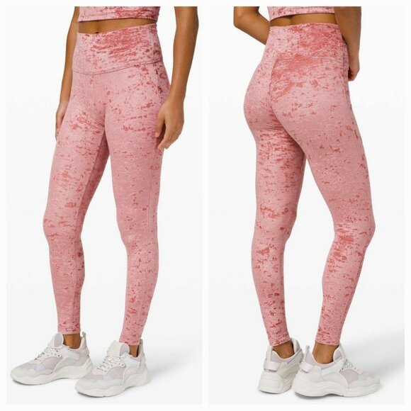 lululemon athletica Pants - Lululemon Wunder Lounge High-Rise Tight Crushed Velvet Soft Cranberry 28" Size 6